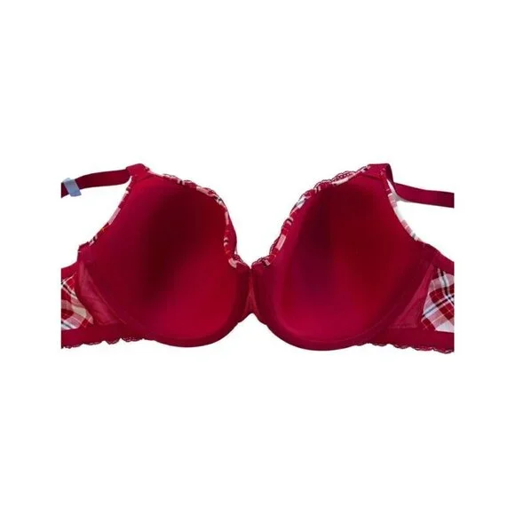 Ambrielle Organic Cotton Demi Classic Racerback Red Plaid Bra Size 40D - Picture 9 of 10